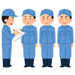 点呼をしている作業員のイラスト。