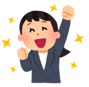 ガッツポーズする女性のイラスト。スキマバイトに満足している様子を表現。