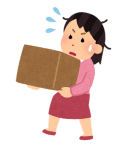 重い荷物を運ぶ女性のイラスト。