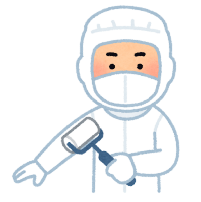 食品工場の制服にコロコロをかけているイラスト