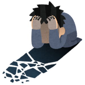 頭を抱え込む男性のイラスト。絶望の様子を表現。
