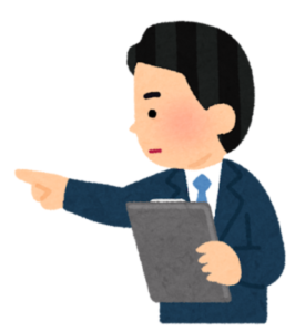 指差ししている男性のイラスト。指示している様子を表現。