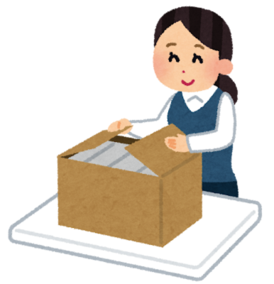梱包している女性のイラスト