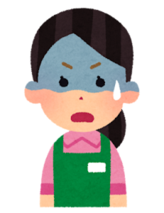 真っ青な顔の女性のイラスト。